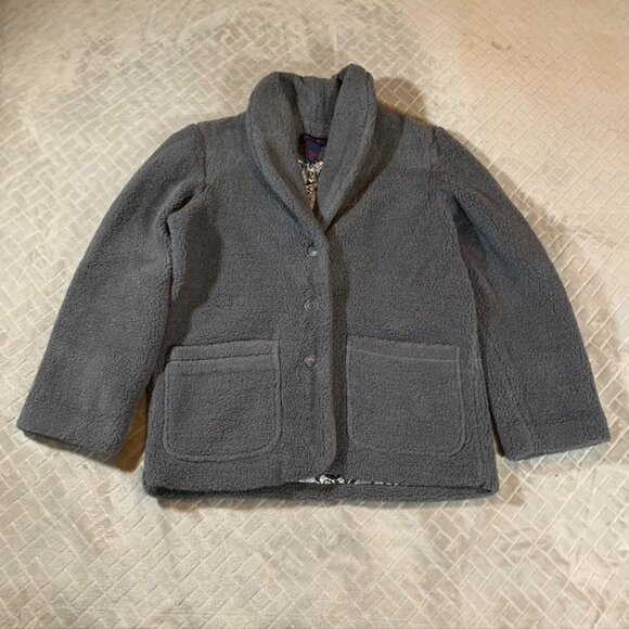Denim & Co Woemsn Small Jacket Gray Teddy Sherpa With Pockets Paisley Lining - Picture 1 of 13